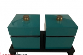 Set of 2 lacquer boxes with metal cap 